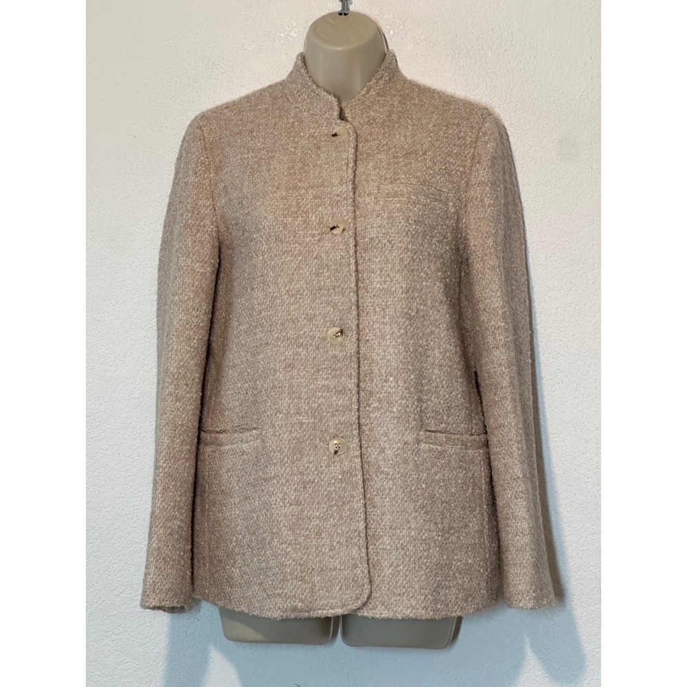 J.McLaughlin Womens Wool Blend Stand Collar Jacket Beige Boucle Size S